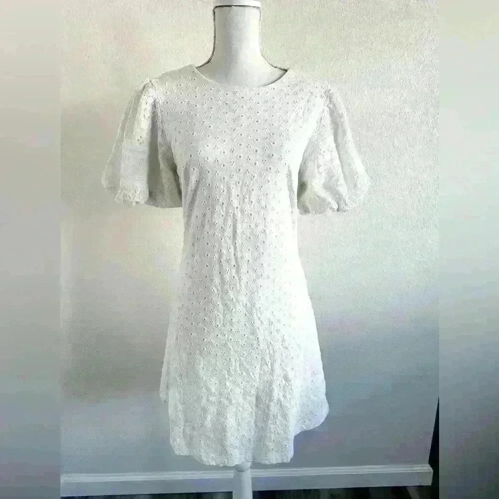 Free People Apricot Rose Eyelet Puff Sleeve Mini Dress Size Medium
